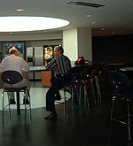 GSA's Public Buildings Service workplace renovation has a daylit cafe where workers gather at lunch time or for meetings throughout the day