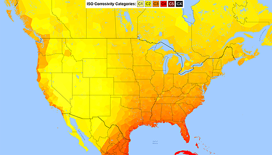 Figure 2 - ISO Corrosivity Categories (U.S. ICCET Corrosivity Heat Map)