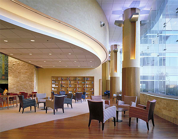 The Stowers Research Center provides a comfortable space to meet with guests with multiple conversation areas and impressive window features.