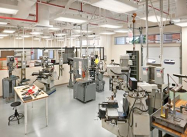 Photo of lab with high sloped ceiling