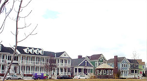 Exterior of houses in Cherry Hill Village, a New Urbanist Community in Canton Township, MI