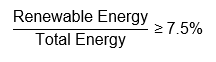 equation Renewable Energy over Total Energy is equal to or greater than 7.5 percent
