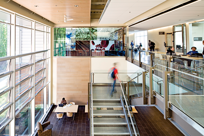 Chemeketa Community College Health Sciences Complex, active learning center overlooking lobby