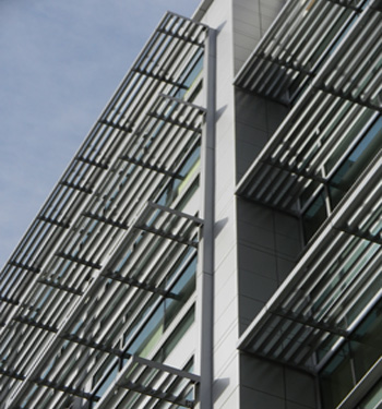 Sun shades on the exterior of a building