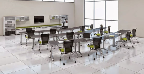 An image displaying flexible furniture and how the arrangements allow ease of access.