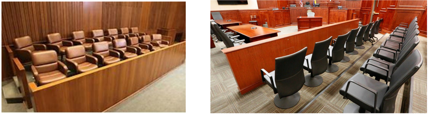 Jury seating will vary with the design and configuration of the courtroom