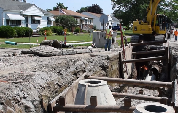 Contractors working on an environmental infrastructure project in Parma, Ohio