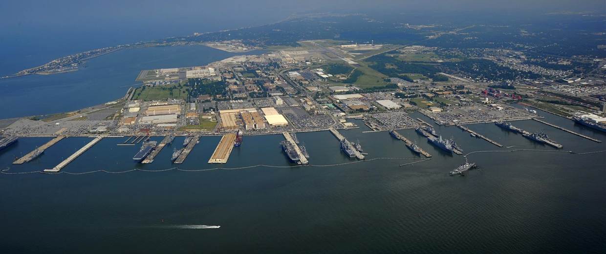 photo of waterfront naval facilities and docks