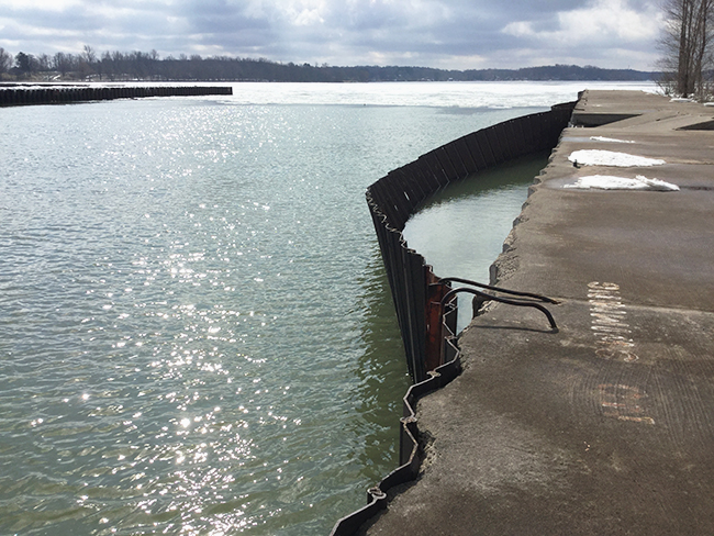 failing steel sheet-pile on the Fair Haven west pier, Fair Haven, NY