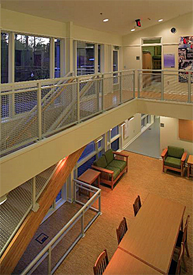 Interior view of the Home Depot Smart Home highlighting large windows that span the entire front of the home