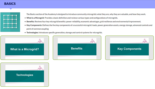 Sample page from the Community Microgrids Planning Academy: Basics