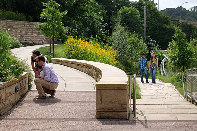 Visitors enjoying the landscape atthe Center for Sustainable Landscapes, Pittsburgh, PA