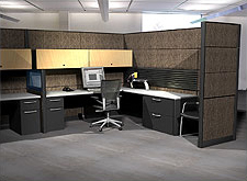 A typical workstation layout involves corner orientation.