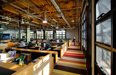 Open office environment offers flexibility and views for all employees.