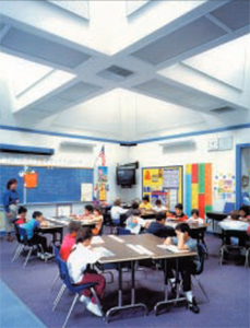 Sklylights providing natureal daylight to an elementary school classroom