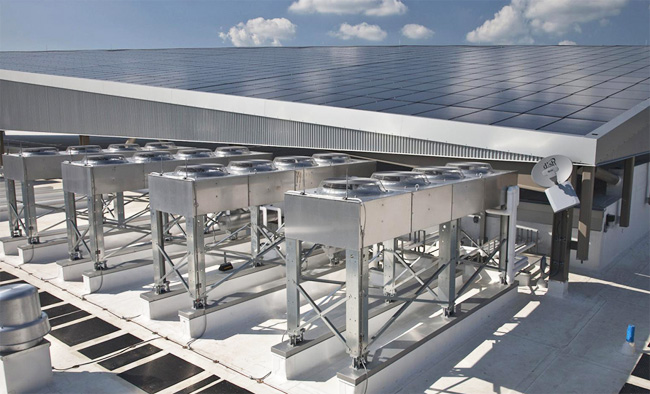 Rooftop solar array at Emerson Data Center