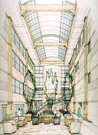 Sketch of the linear atrium at Methodist Willowbrook Hospital-Houston, TX