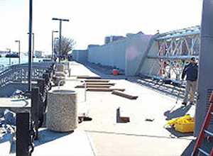 Photo of floodgate being installed to close floodwall