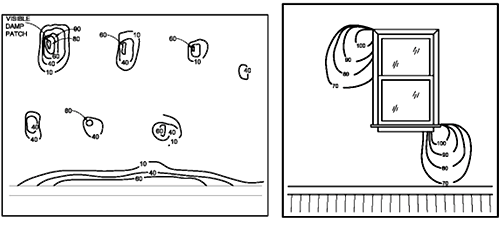 Mapping a damp area using a pinless meter