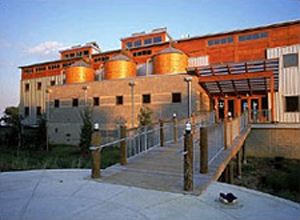 Chesapeake Bay Foundation (CBF) Philip Merrill Environmental Center, a green building featuring a walkway bridge above the natural vegetation, Annapolis, MD