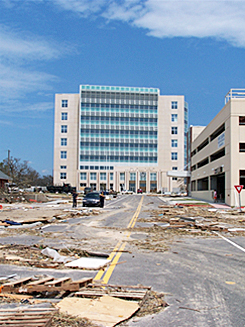 Building still standing in a neighborhood destroyed by Hurricane Katrina