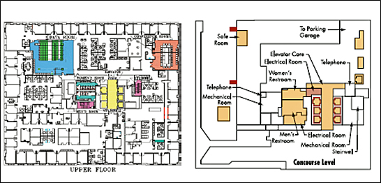 Examples of internal shelter locations in retail/commercial buildings-upper floor and concourse level