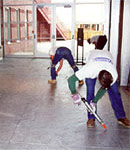 applying sealant on floor