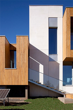 outside staircase and windows at various levels on the Karuna House, Porltand Oregon