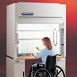 Woman in a wheelchair working in an ADA-compliant fume hood