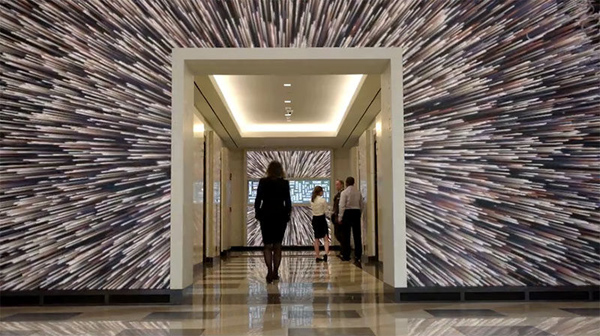 lobby featuring a bright and colorful motion-activated mural, Washington, DC