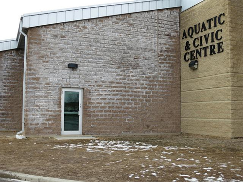 Efflorescence on brick wall of aquatic and civic centre