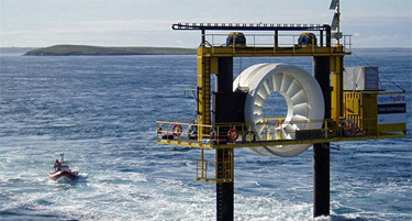 Photo of the Open-Center Turbine designed for deployment directly on the seabed, and the photo shows the top of the turbine structure, which is located above the ocean's surface