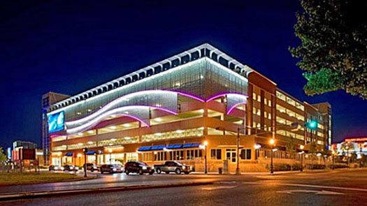 night time exterior of the Wave Mixed-Use Facility, Atlantic City, NJ