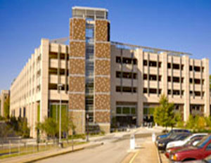 Exterior photo of Sands Parking Garage at Duke University