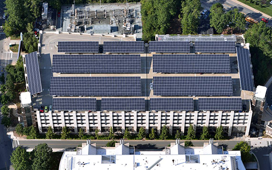 Duke's Research Drive seven-story parking garage featuring a solar panel system