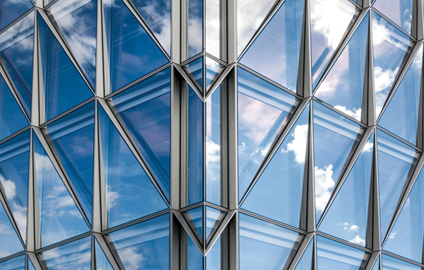 Close-up of triangular windows, JTI International Headquarters in Geneva, Switzerland