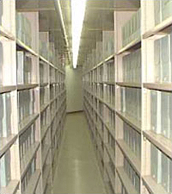 The John F. Kennedy Library's main stack area holding more than 12 million pages of the President's papers