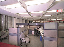 Example of low-glare retrofit lenses in offices of C. D. Howe Building, Ottawa