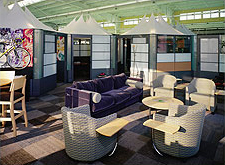 Example of informal work area with patio-like fieel at the Herman Miller Front Door in Holland, Michigan