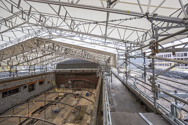 A specialized retractable temporary canopy used during the renovation of the Renwick Gallery, Smithsonian American Art Museum