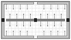 Diagram of exhaust at end and supply in the middle