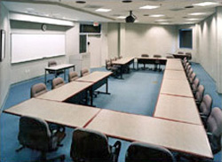 Classroom with U-shaped, tiered seating configuration