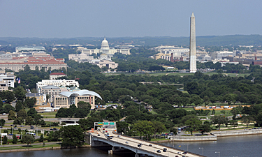 Institute of Peace building with the Capitol and Washington Monument in the background