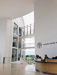 limestone floor in the atrium of the Institute for Peace building