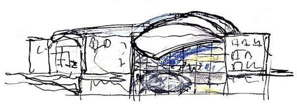 a sketch of the Institute of Peace by Safdie