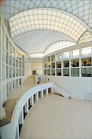 example of the extensive use of limstone flooring in the atria spaces of the Institue of Peace, Washington DC
