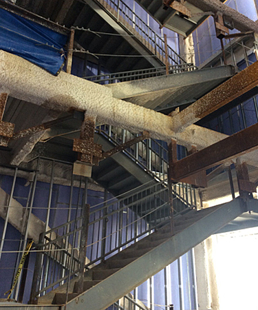 Fireproofing of the main structural members near the stairs, actual inspection, VA Clinic Mecklenburg County, NC