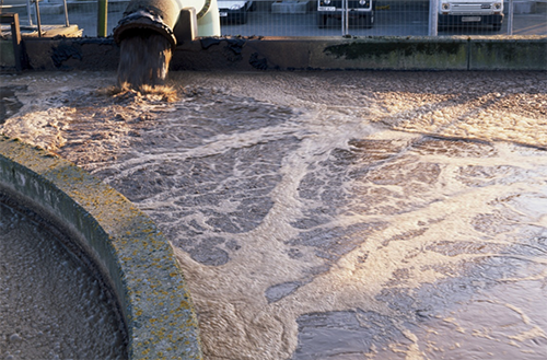 View of wastewater emptying into treatment pool