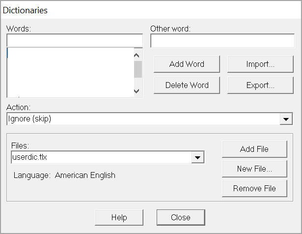 Illustration SI Editor's Tools Menu - Spell Check: Dictionaries