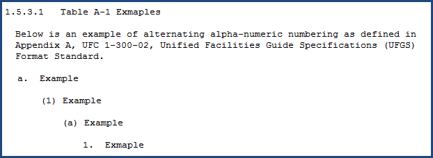Illustration Example of UFC 1-300-02, Appendix A, Alpha-Numeric Formatting